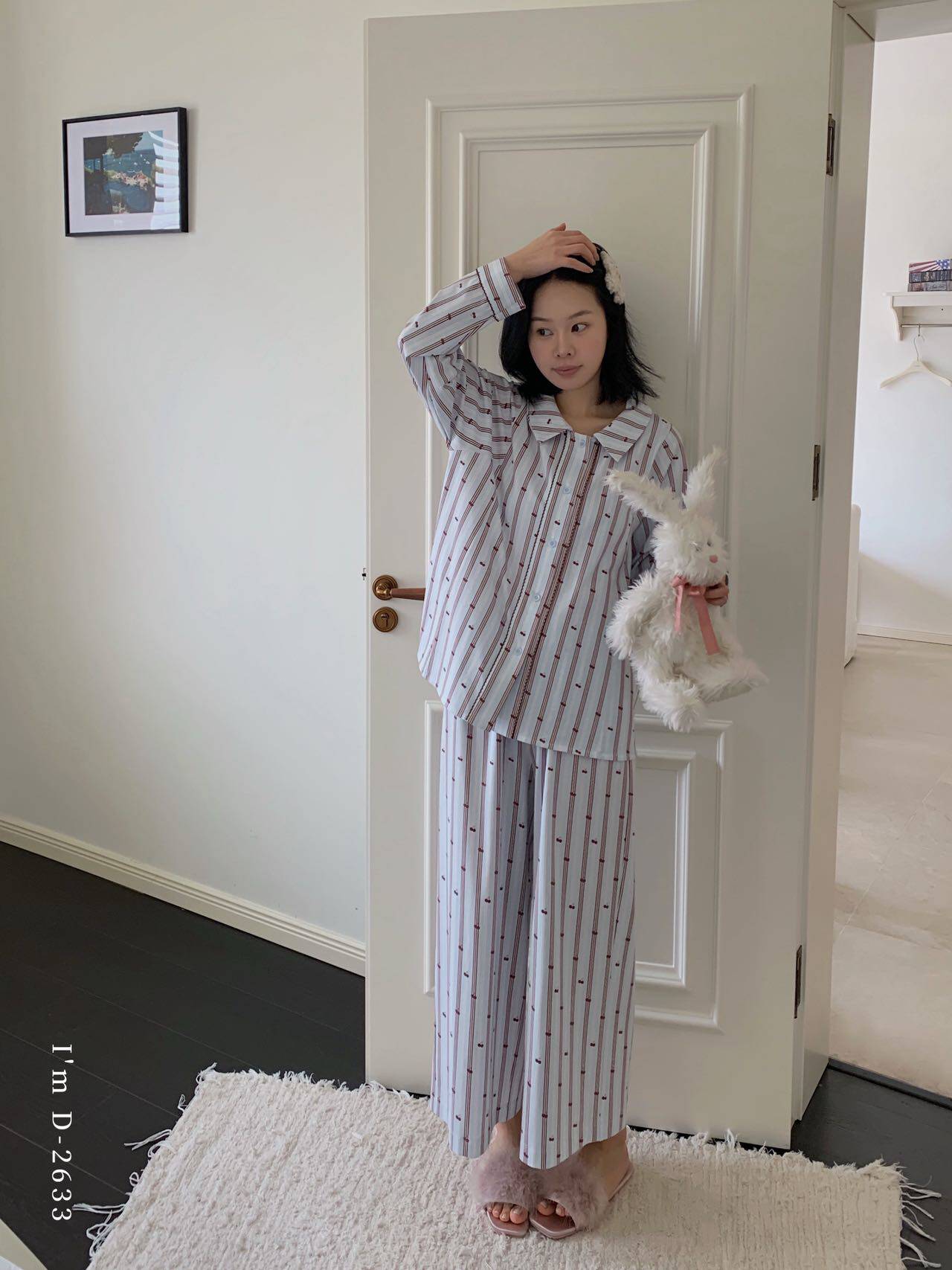 杜小宅棉上时光翻领衬衫小宅衣碎花长袖可外穿舒适慵懒风女士睡衣