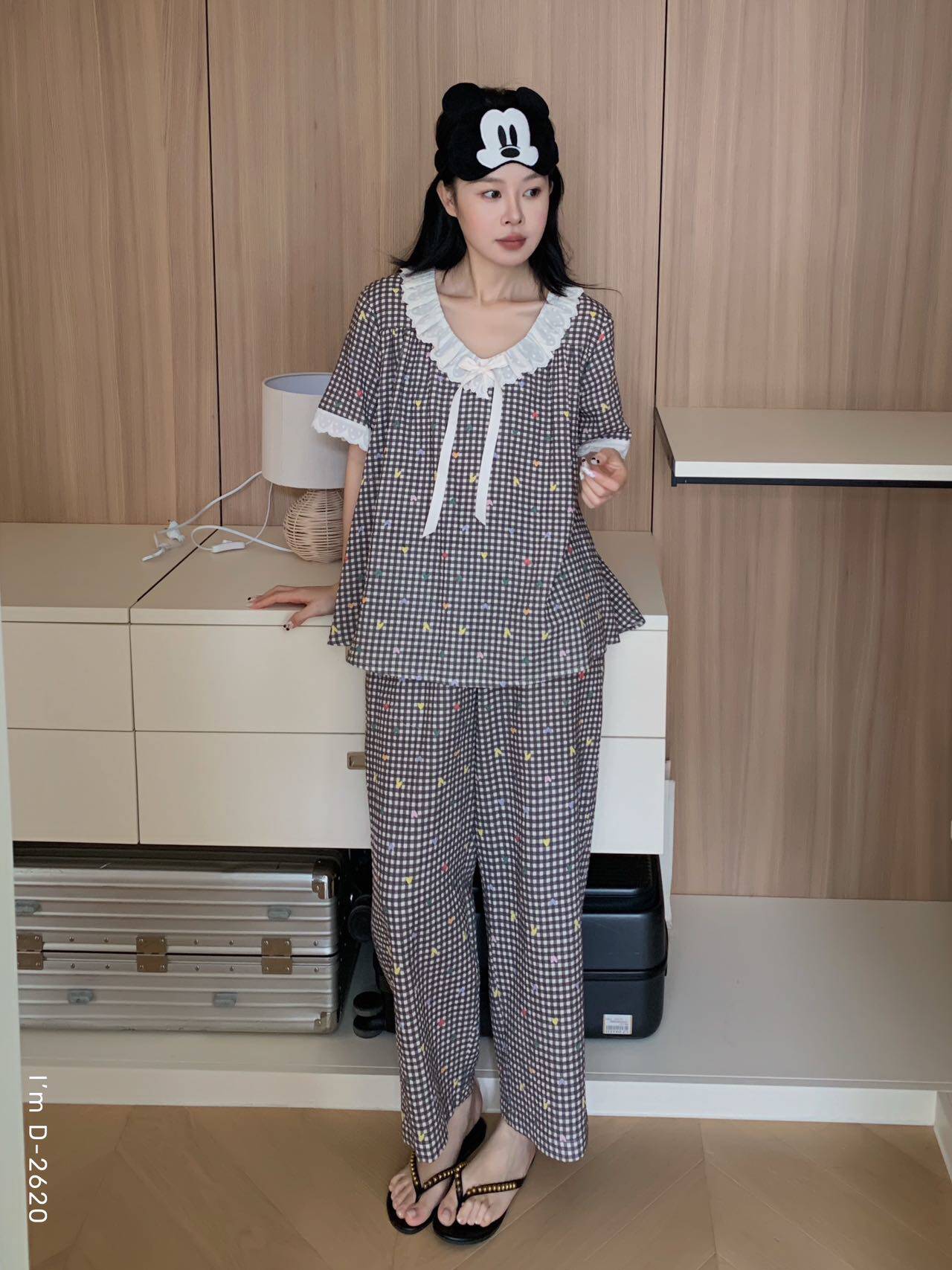 杜小宅蕾丝蝴蝶结温柔棉纱衣睡衣夏季舒适透气纯棉短袖长裤套装
