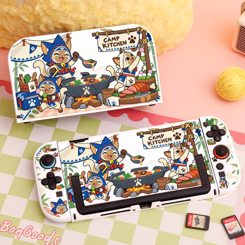 SwitchOLED保护壳NS续航Switch2外壳可插底座壳005艾露猫营地开饭