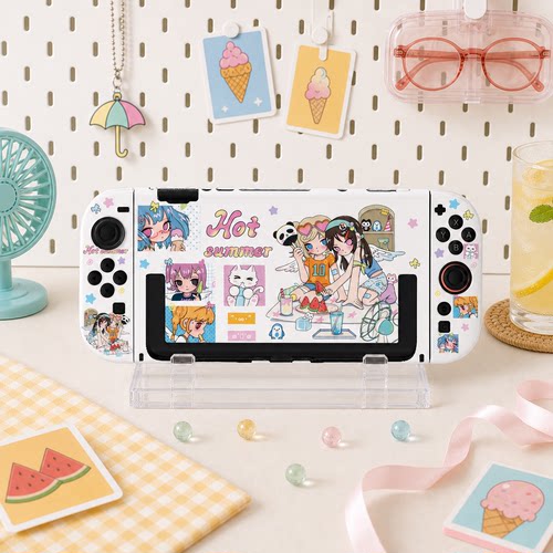 Switch OLED保护壳NS续航Switch2外壳可插底座壳可爱夏日少女亚壳