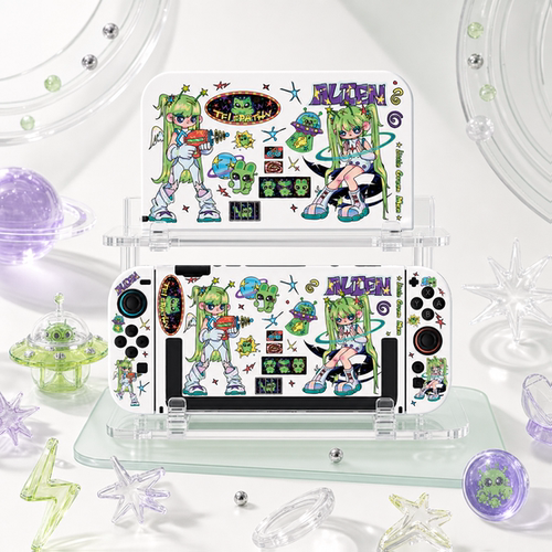 Switch OLED保护壳NS续航Switch2外壳可插底座壳可爱绿色少女亚壳