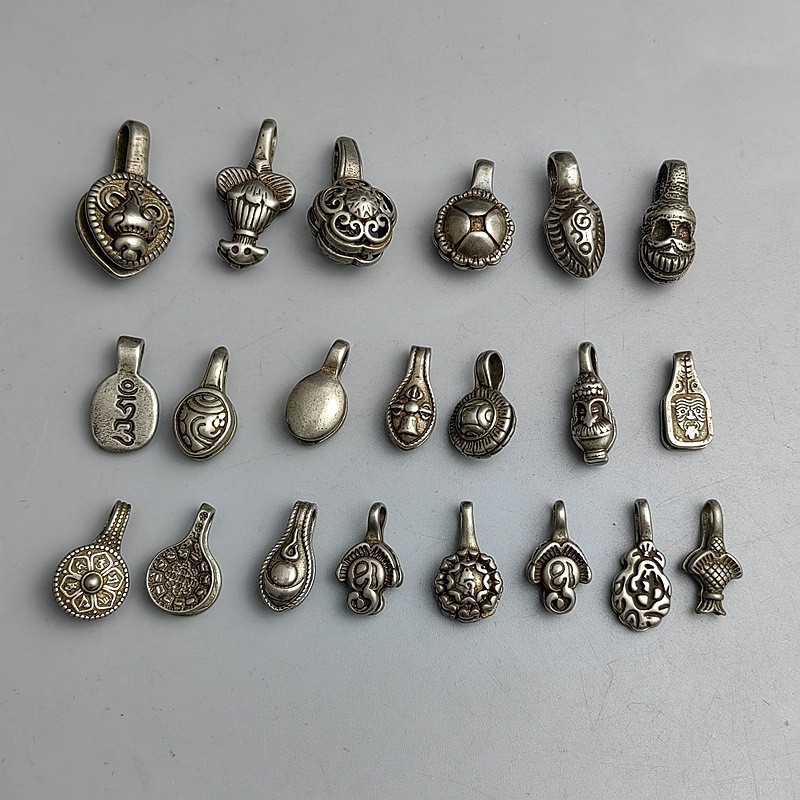藏式白铜卡子配饰挂坠仿古做旧文玩小挂饰隔片手串佛珠配珠铜配件