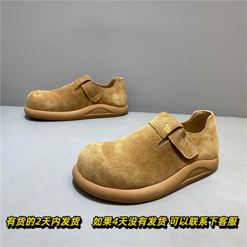 qn男款勃肯鞋2025秋季新款低帮魔术贴一脚蹬乐福鞋真皮百搭休闲板