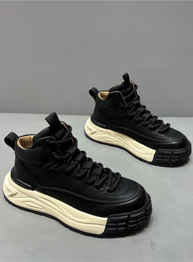 qn男鞋秋冬2025新款加绒保暖高帮鞋潮流百搭厚底舒适运动休闲鞋板