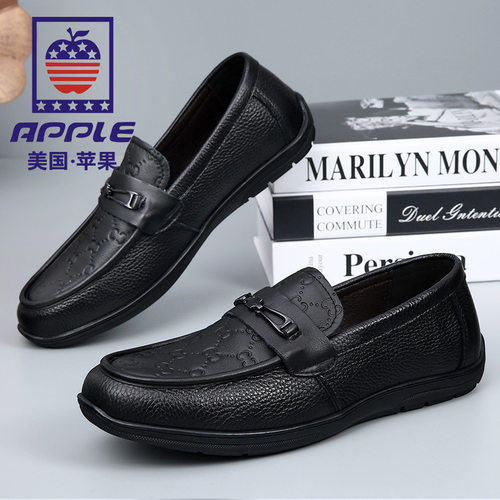 苹果/APPLE男鞋2025新款英伦时尚皮鞋真皮压花乐福鞋软底百搭休闲