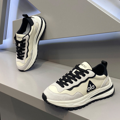 jj男鞋2025早秋新款时尚百搭厚底低帮老爹鞋皮布拼接系带爆款休闲