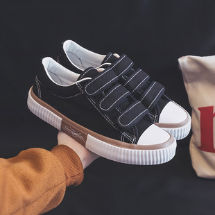 新款 女鞋 百搭黑色魔术贴帆布鞋 布鞋 橡胶底 防滑2023春季 球鞋 小白鞋