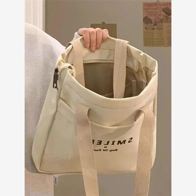 高中生手提袋拎书袋大容量初中生补课帆布包女学生装书的袋子女孩