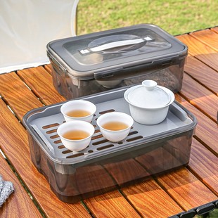 旅行茶具户外露营沥水茶盘陶瓷功夫茶杯套装 便携式 办公室一壶四杯