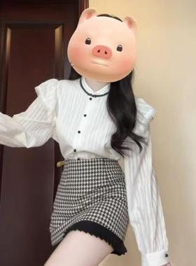 入秋搭配一整套ootd小个子高级感多巴胺穿搭白色衬衫黑色短裙套装