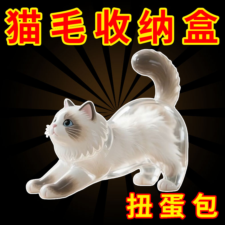 透明小猫毛发收纳盒暹罗猫布偶猫毛发存放纪念品钥匙扣装饰挂件