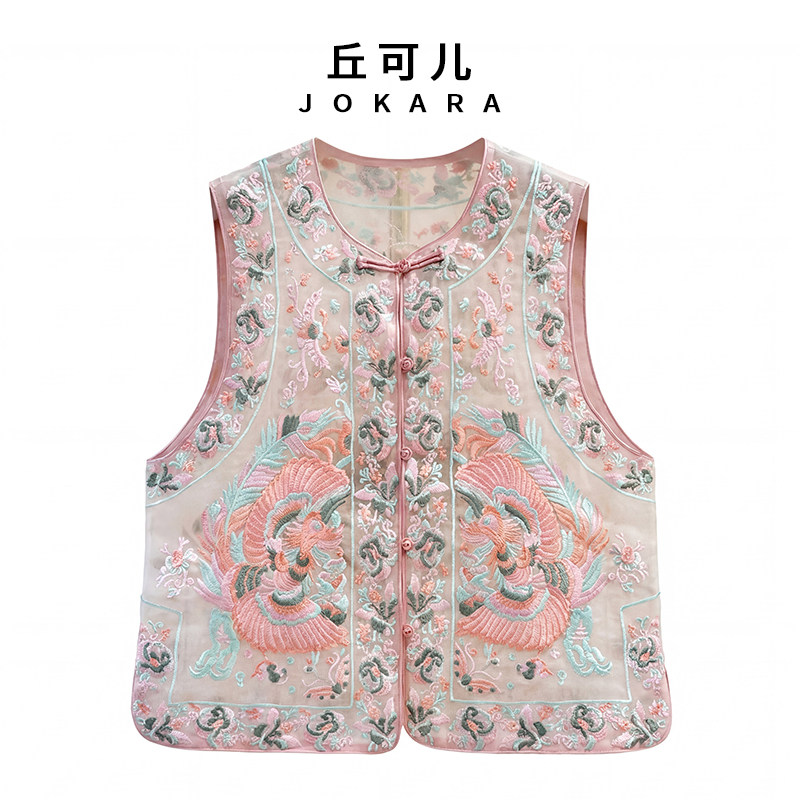 Jokara/丘可儿【醉花酿】国风新中式马甲网纱重工刺绣减龄马夹春