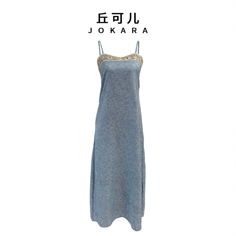 Jokara/丘可儿【袅袅笙】吊带连衣裙重磅提花长款修身气质长裙夏