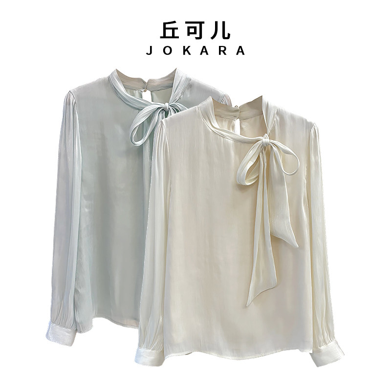 Jokara/丘可儿【白芷山茶】新中式气质长袖浮光锦高级减龄国风衬