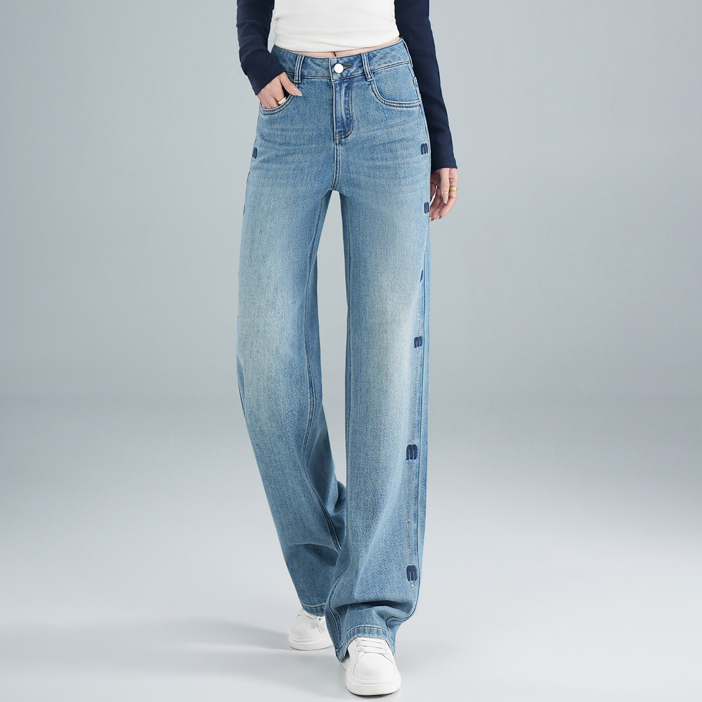 春秋窄版阔腿牛仔裤子女新款刺绣宽松显瘦时尚百搭休闲直筒长裤,女装/女士精品,牛仔裤,淘宝优惠券,粉丝福利购,淘宝优惠卷