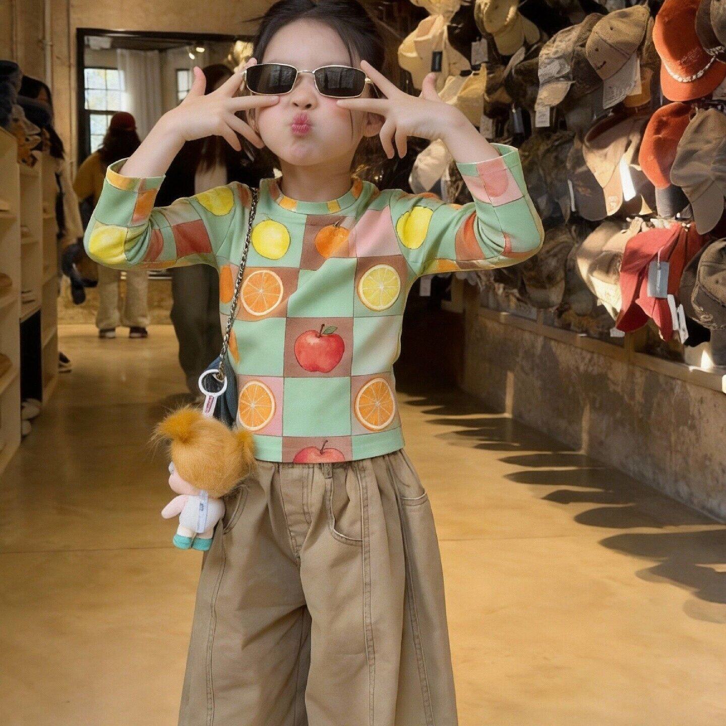 女童休闲长袖T恤洋气涂鸦2026年春季韩款甜美百搭简约圆领上衣