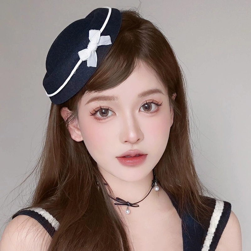 正品蝴蝶结小礼帽女日系海军风lolita水手帽法式赫本高端圆顶帽子
