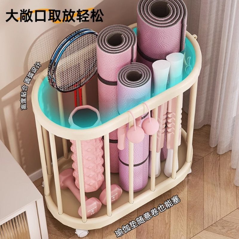 简约现代收纳瑜伽健身器材置物架脏衣篮衣篮移动带轮脏落地置物架