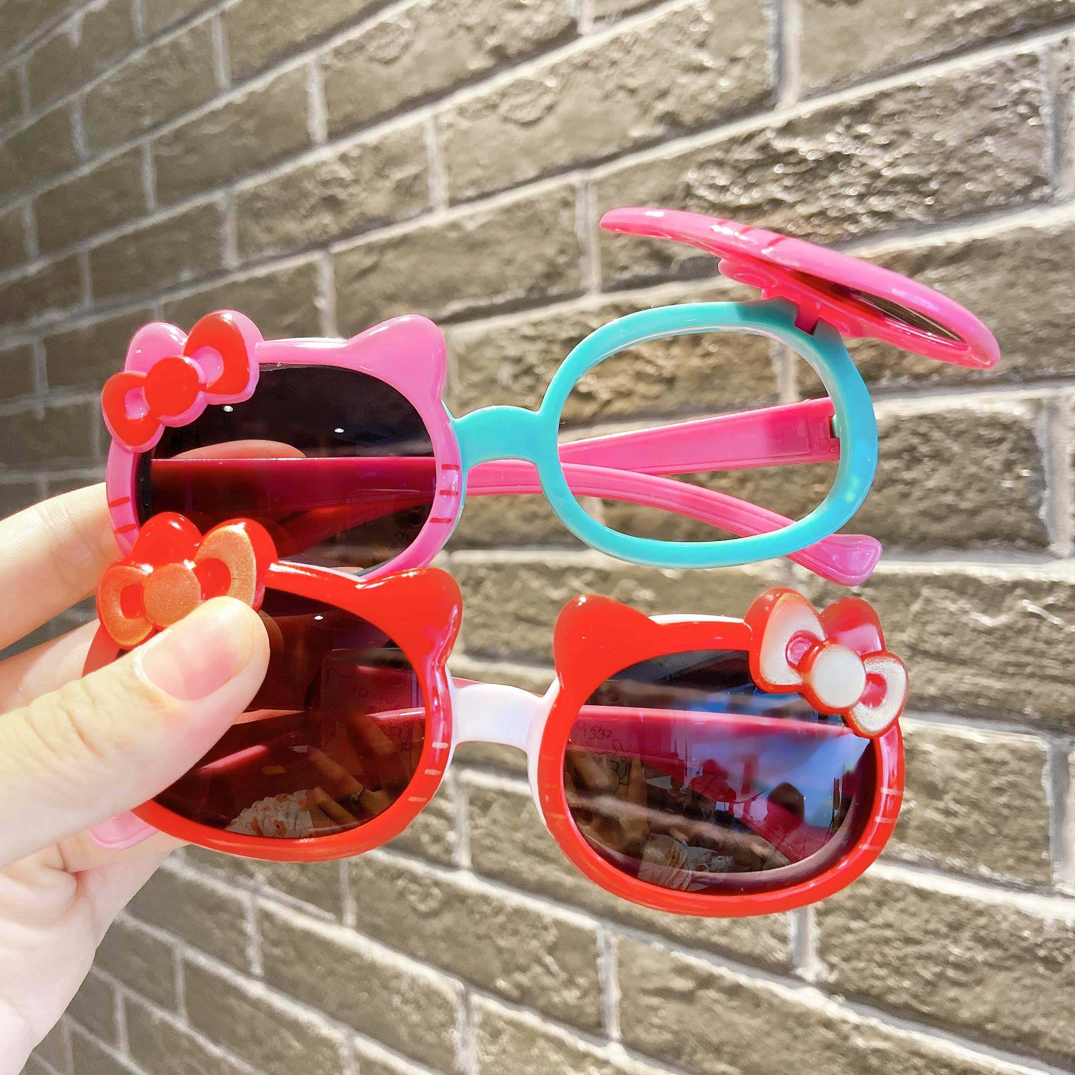 儿童卡通猫咪翻盖眼镜防紫外线偏光太阳镜女童小公主可爱超萌墨镜