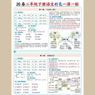 26新人教版二年级下册语文彩色一课一贴语文园地课内重点知识自粘