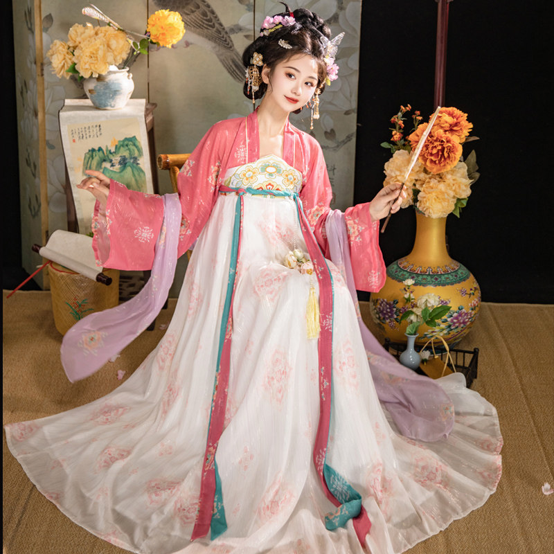 慕晴瑶原创汉服女【玉景春】唐制齐胸襦裙一片式复原破裙披帛套装