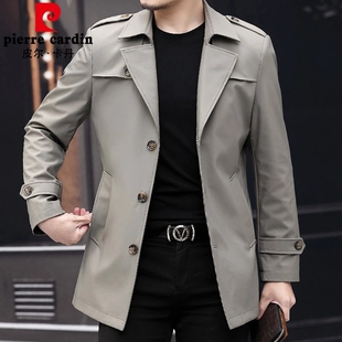 皮尔卡丹男士短款夹克风衣春秋季中年商务英伦风休闲翻领外套上衣