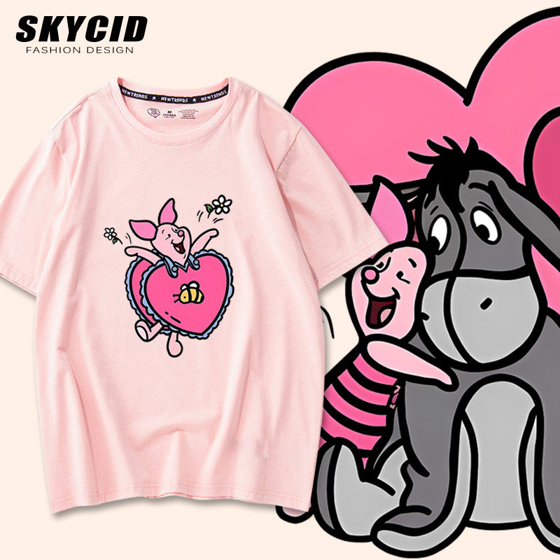 维尼小熊小猪皮杰小驴屹耳周边卡通情侣男女短袖T恤宽松上衣服yd