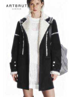 ARTBRUT毛毛拼接黑色西装外套女冬 加绒加厚高级设计感大衣休闲