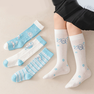 卡通图案甜美洛丽塔公主风大耳狗长筒袜 女童玉桂狗小腿袜春秋薄款