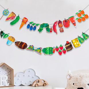 好饿 饰 毛毛虫小彩旗英语绘本故事串旗儿童拉旗幼儿园墙面环创装
