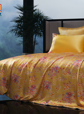 皇锦龙年真丝印花双人蚕丝一体被子-云龙HJ11764