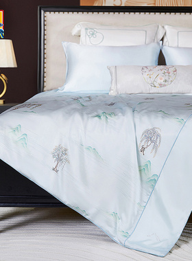 皇锦真丝印花四季单人一体蚕丝被-敦煌山水HJ11587