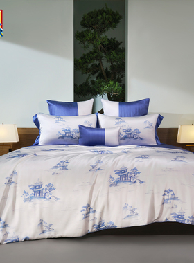 皇锦印花真丝玻尿酸双人蚕丝被-亭云系列HJ11652