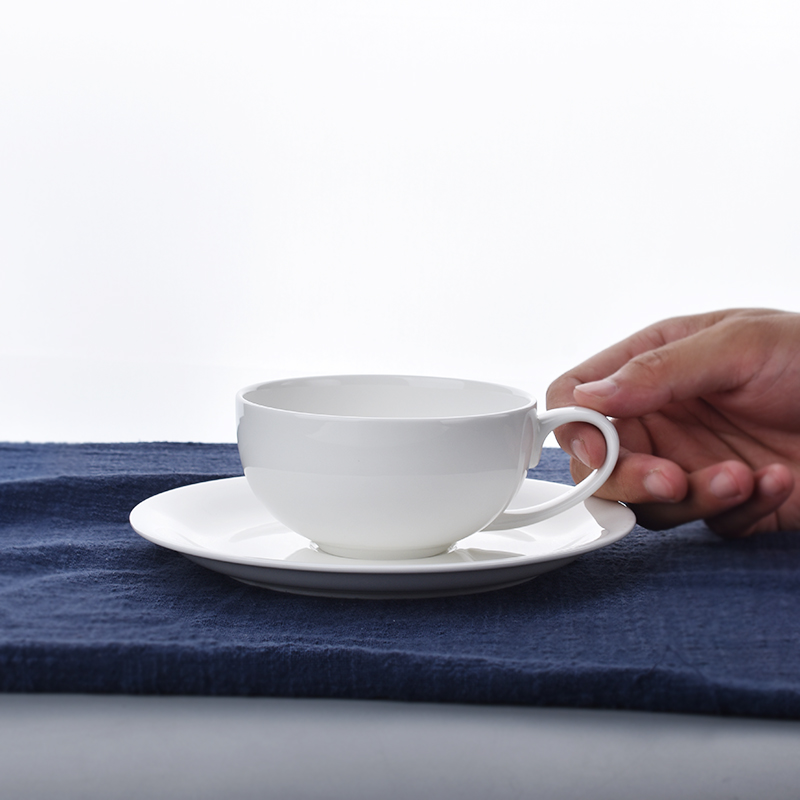 餐厅249ml带碟矮浅纯白咖啡杯