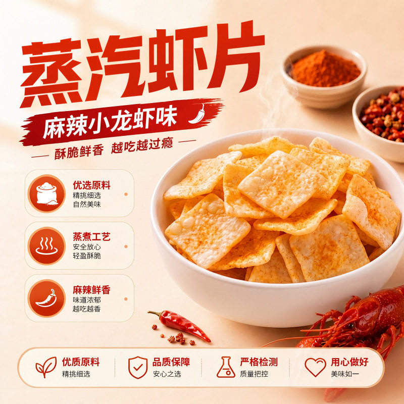 新品蒸汽虾片海鲜麻辣小龙虾味酥脆鲜香散装大包超市货架零食