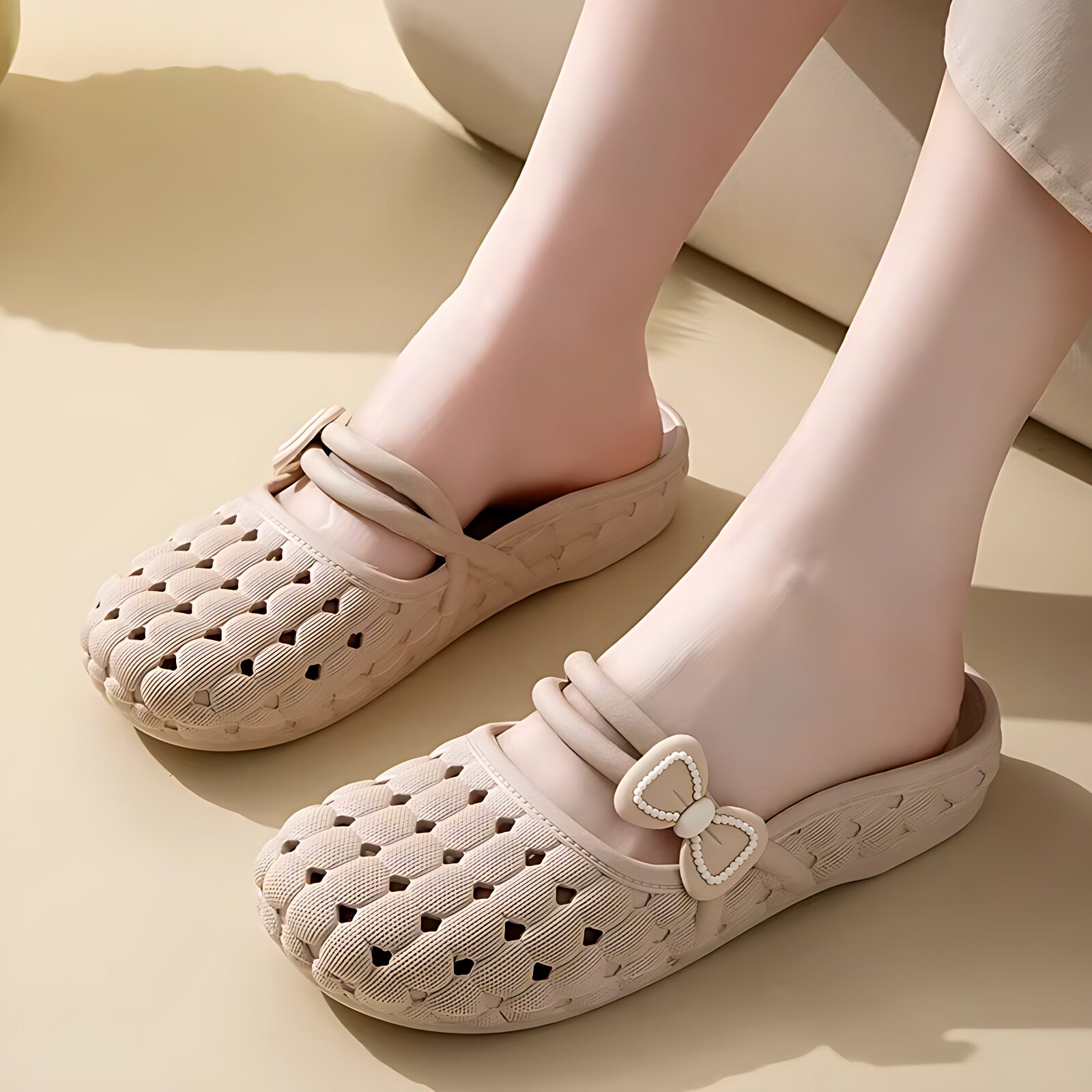 蝴蝶结包头半拖鞋女夏季外穿洞洞鞋时尚百搭居家软底透气沙滩凉鞋