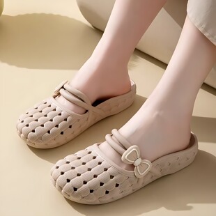 蝴蝶结包头半拖鞋女夏季外穿洞洞鞋时尚百搭居家软底透气沙滩凉鞋