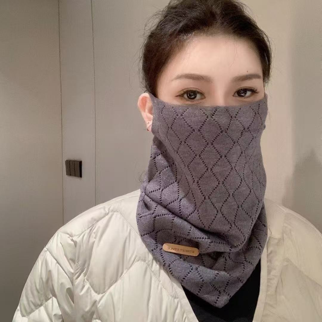 韩版纯色针织围脖女秋冬季高级感