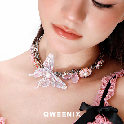 QWEENIX 蝶吻 甜酷风小众手工蝴蝶高级感项链女百搭锁骨链气质