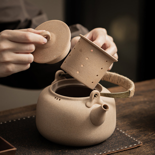 原矿陶壶煮水壶明火电陶炉可用养生茶煮茶壶提梁壶800ml带过滤壶