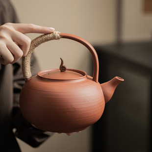 1.2L红泥提梁壶煮茶壶电陶炉大容量煮茶器明火砂铫跳盖养生陶壶