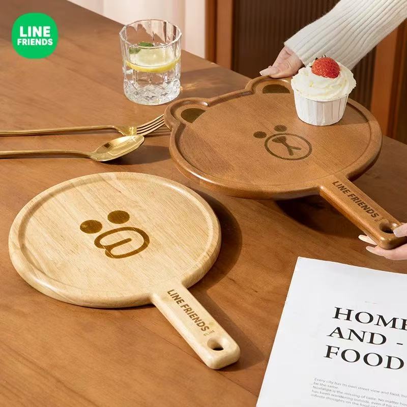 line布朗熊木质餐盘家用创意日式手柄餐盘卡通可爱木质托盘西餐具
