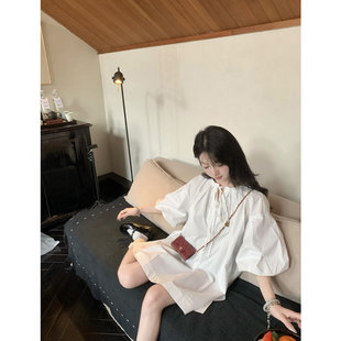张爆爆 25春夏花苞袖中袖衬衫甜美娃娃衫宽松甜美中袖衬衫裙夏季
