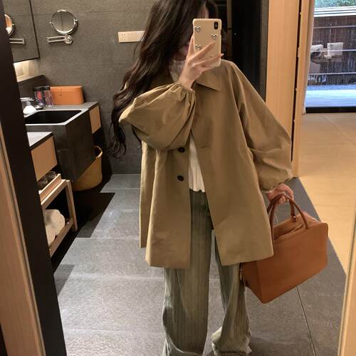 中长款风衣外套灯笼袖少女感