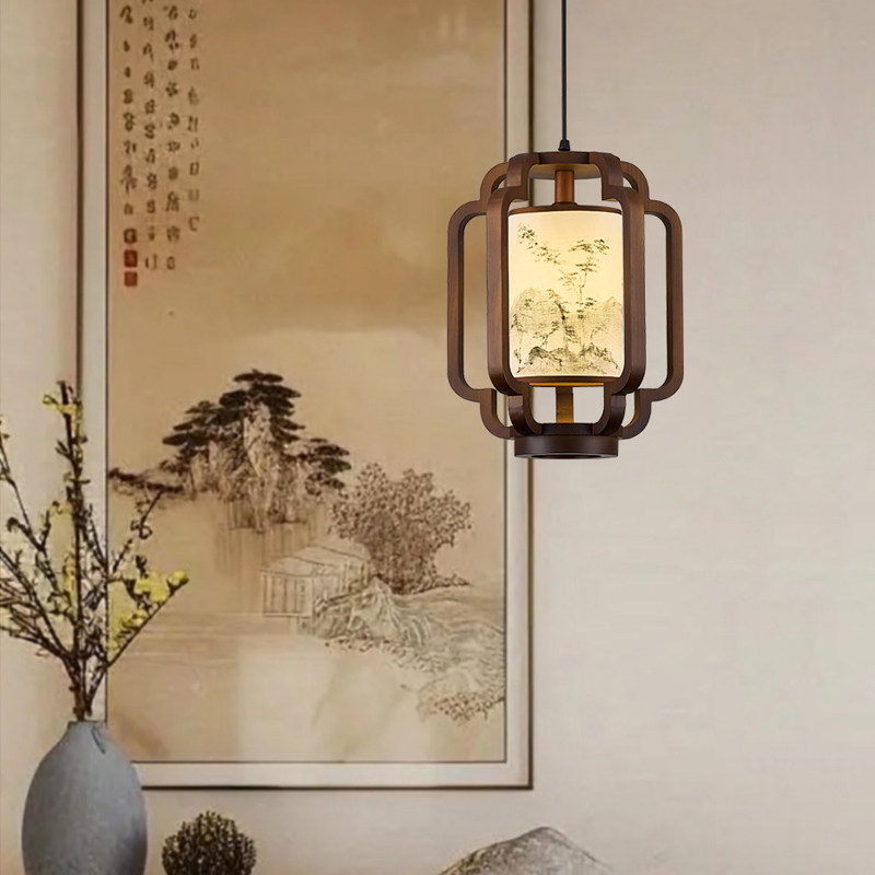 实木复古床头玄关吧台过道吊灯新中式禅意宋代美学餐厅餐饮灯具