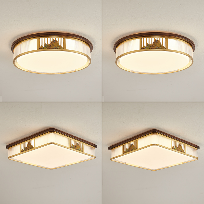 全铜胡桃木新中式客厅吸顶灯