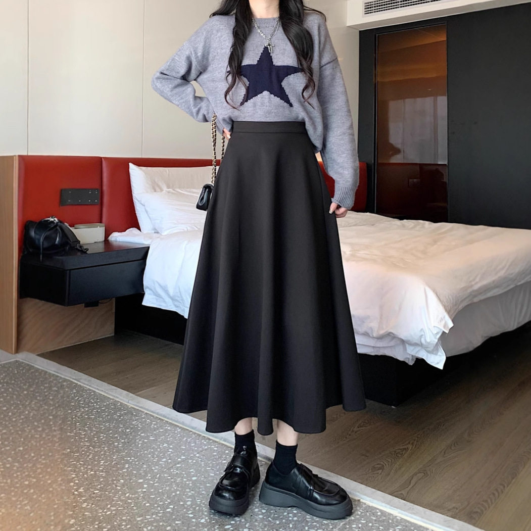 高腰半身西装裙女秋冬季新款百搭显瘦大摆伞裙中长款a字百褶裙子