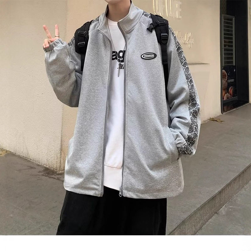 秋冬季新款时尚百搭青少年保暖加绒厚款经典运动潮男休闲夹克外套