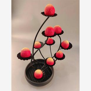 酒店会所酒吧创意中式干冰花架铁艺荔枝虾球摆盘冷菜装饰组合餐具