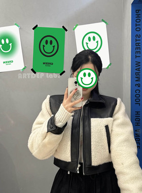 ATD绿色笑脸 试衣间咖啡馆 抽象图案纸质印刷海报装饰画墙贴ins风